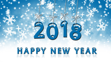 Year change to 2018, snowflakes on background, Happy new year - text