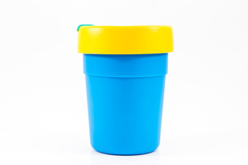 Simply blue plastic cup isolated in white background.