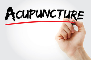 Hand writing Acupuncture with marker, concept background