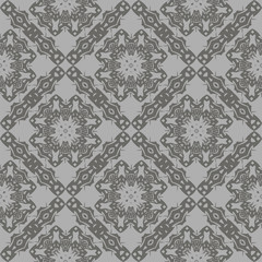 Grey Ornamental Seamless Line Pattern. Endless Texture. Oriental Geometric Ornament