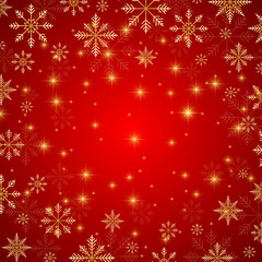 Christmas and Happy New Years background with golden snowflakes. Vector illustration.