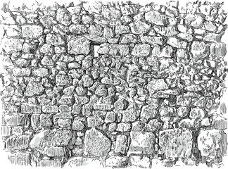 sketch of an old stone wall