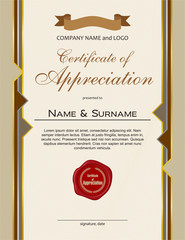 Certificate of Appreciation with wax seal and ribbon portrait version