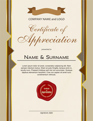 Certificate of Appreciation with wax seal and ribbon portrait version