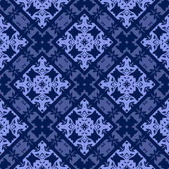 Blue Ornamental Seamless Line Pattern. Endless Texture. Oriental Geometric Ornament