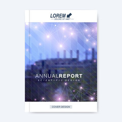 Modern vector template for brochure, leaflet, flyer, cover, magazine or annual report. Layout in A4 size. Business, science and technology design book layout. Urban blurred background presentation