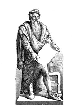 Johannes Gutemberg (1398 &ndash;  1468) was a German inventor from Mainz who introduced print in Europe with the mechanical movable type printing 