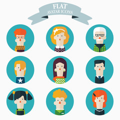 Set of flat people icons. Male and female faces avatars