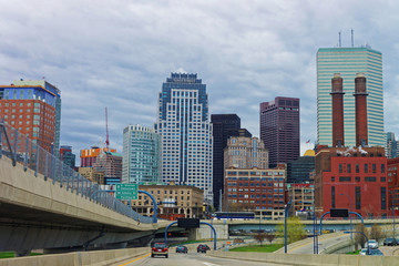 Fototapeta premium Financial District at North End Park in downtown Boston