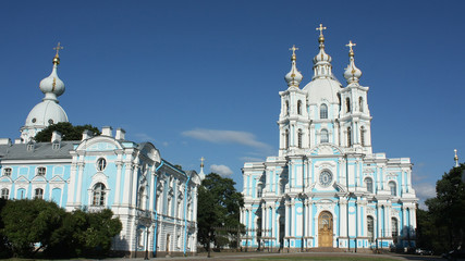 Fototapeta na wymiar Smolny Convent, church, Neva. river, Saint Petersburg, Russia