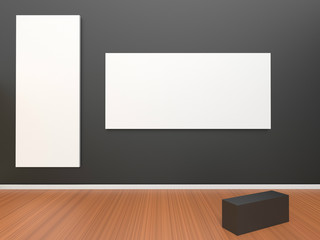 Modern Gallery Exhibition Contemporary Two Picture frame on Black Wall Minimal Style