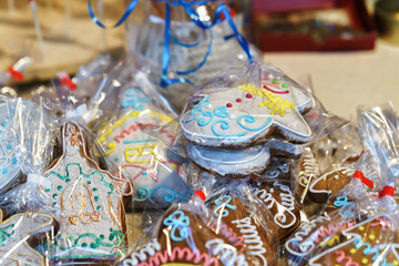 Fototapeta na wymiar Gingerbread as souvenirs on Vilnius Christmas Market
