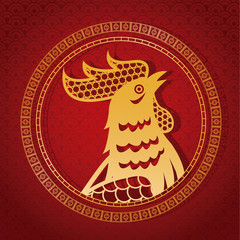 year rooster chinese calendar gold rooster and frame vector illustion eps 10