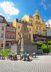 Naklejka premium Holy Trinity Column in Market Square Karlovy Vary