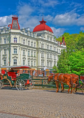 Fototapeta na wymiar Horse carriage in Karlovy Vary