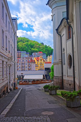 Street and building architecture in Karlovy Vary