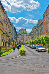 Street with people in Karlovy Vary Czech republic