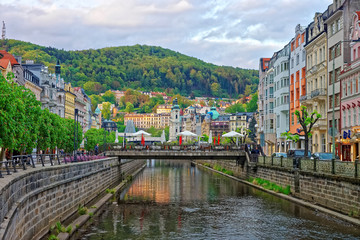 Tepla River and Saint Mary Magdalene Church in Karlovy Vary