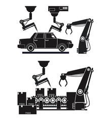 silhouette automated production line robotic factory banner vector illustration eps 10