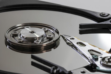 Computer hard disc opened macro detail