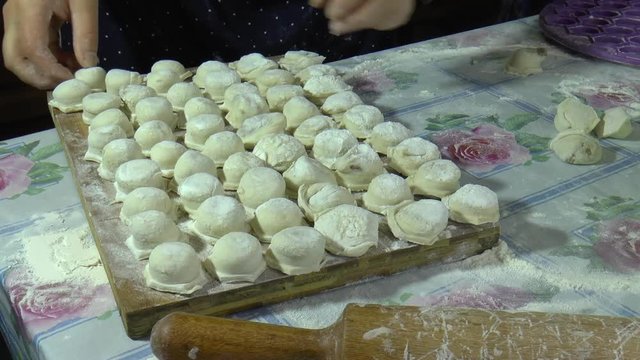 Making dumplings at home / Making dumplings at home using a special form for raviol