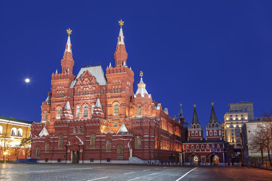 The architectural ensemble of the Red square at night, Moscow, Russia