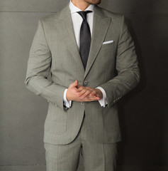 Male model in a grey suit posing