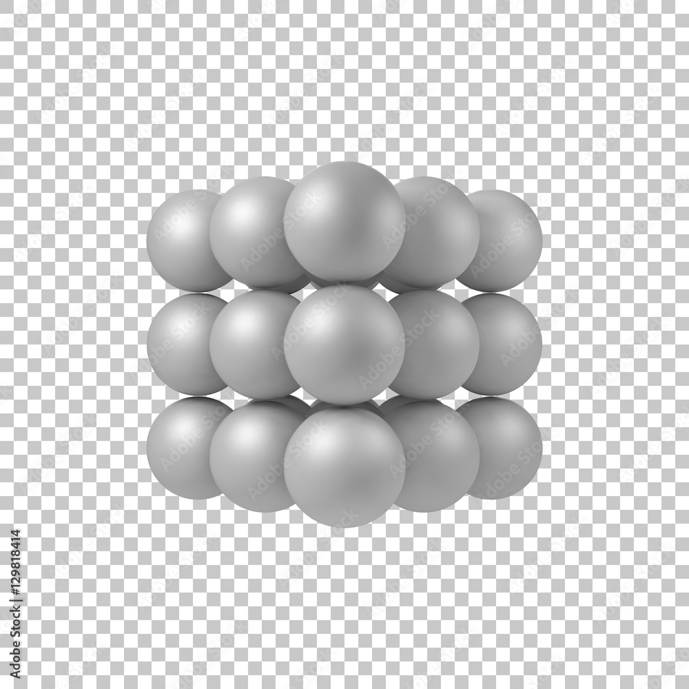 Poster white abstract array with pearl spheres, balls, atom, molecule grid with realistic shadow and transp