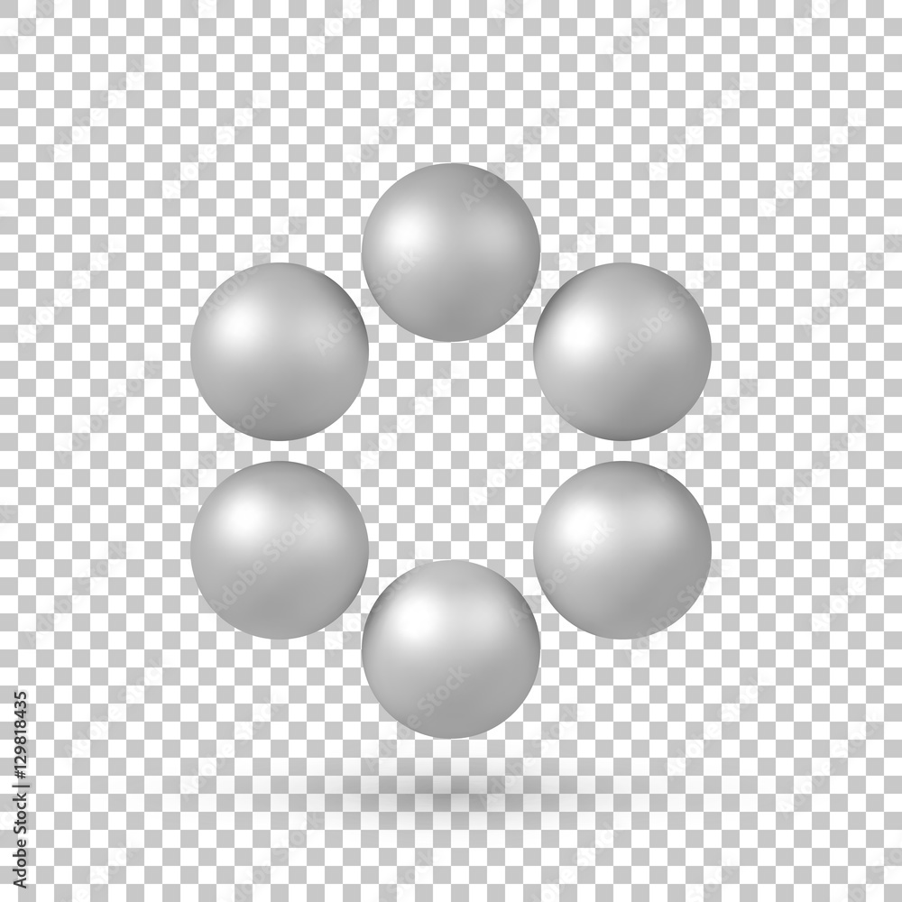 Poster white abstract array with pearl spheres, atom, molecule grid with realistic shadow and transparent b