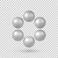 White abstract array with pearl spheres, atom, molecule grid with realistic shadow and transparent background for logo, design concepts, web and prints. 3D render design. Vector illustration.