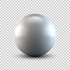 White abstract sphere, ball, pearl with realistic shadow and transparent background for logo, design concepts, web, presentations and prints. 3D render design. Vector illustration.