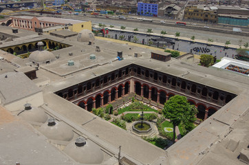View roofs and courtyard of Convento Santo Domingo from his belltower,  Lima, Peru.ll