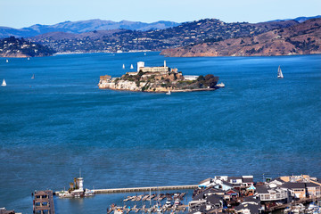 Fisherman's Wharf Alcatraz Island Sail Boats San Francisco Calif