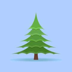 Fototapeta premium Christmas spruce tree isolated on blue background. Flat style vector illustration.