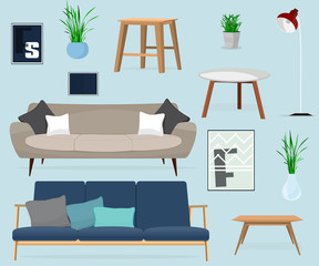 Furniture. Set of tables and sofas.
