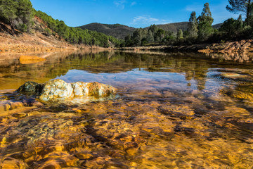 Beautiful view of Odiel river in antique exploitation of copper mine in village Sotiel Coronada in  Huelva, Andalusia, Spain