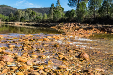 Beautiful view of Odiel river in antique exploitation of copper mine in village Sotiel Coronada in ...