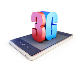3g smartphone ang text 3g, 3G sign, 3G cellular high speed data wireless connection. 3d Illustrations on white background