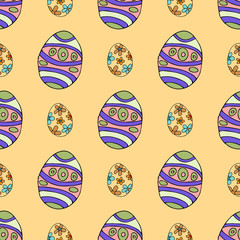 Seamless pattern with easter eggs in doodle style