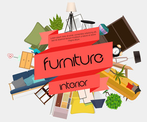 Furniture interior. Different furniture. Vector