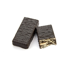 Chocolate candies isolated on white background.