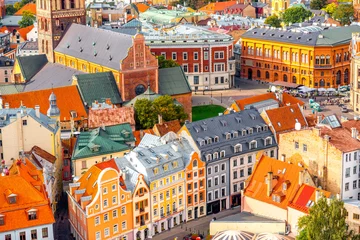 Foto op Canvas Top view on the old town with beautiful colorful buildings in Riga city, Latvia © rh2010