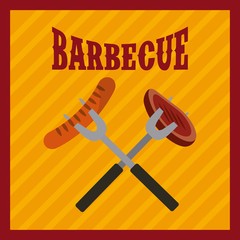 barbecue utensils with steak of meat and sausage. colorful design. vector illustration