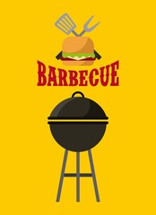 barbecue grill and hamburger icon over yellow background. colorful design. vector illustration