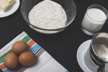 Flour, eggs, butter and milk