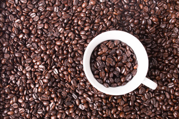 Coffee beans and cup