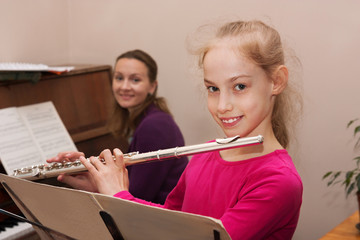 girl, teacher and flute, piano