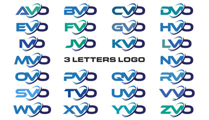 3 letters modern generic swoosh logo AVO, BVO, CVO, DVO, EVO, FVO, GVO, HVO, IVO, JVO, KVO, LVO, MVO, NVO, OVO, PVO, QVO, RVO, SVO, TVO, UVO, VVO, WVO, XVO, YVO, ZVO