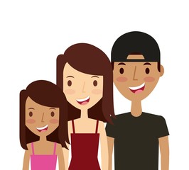 cartoon young couple and girl smiling over white background. colorful design. vector illustration