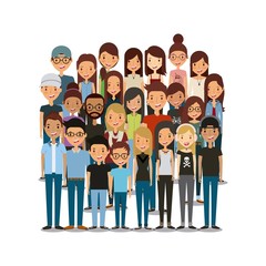 cartoon young people smiling over white background. colorful design. vector illustration